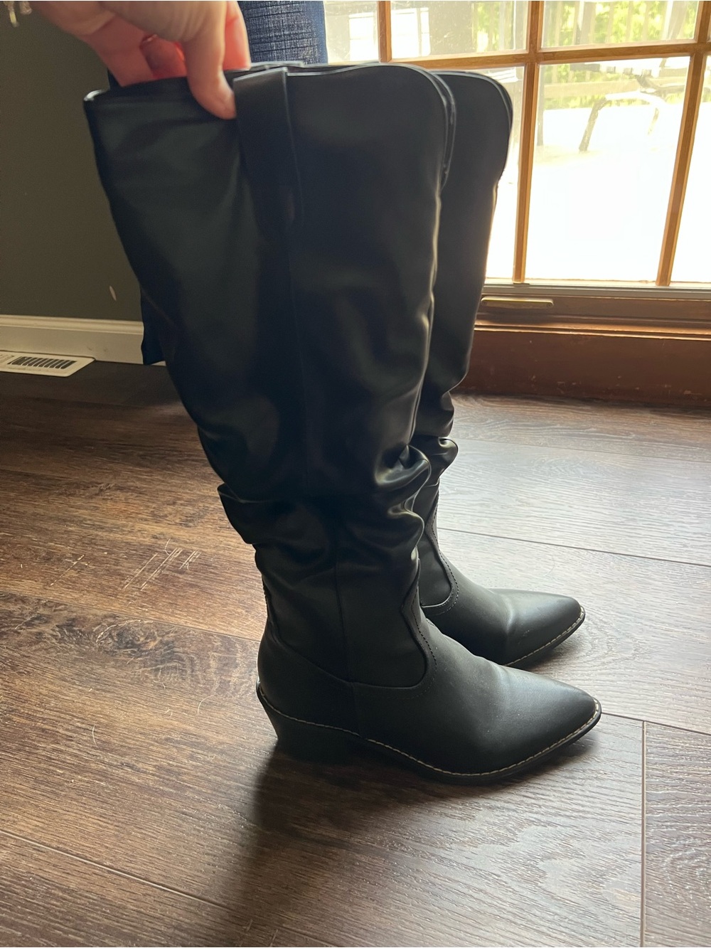 Women's Tall Black Faux-Leather Knee Boots - Classic Riding Style